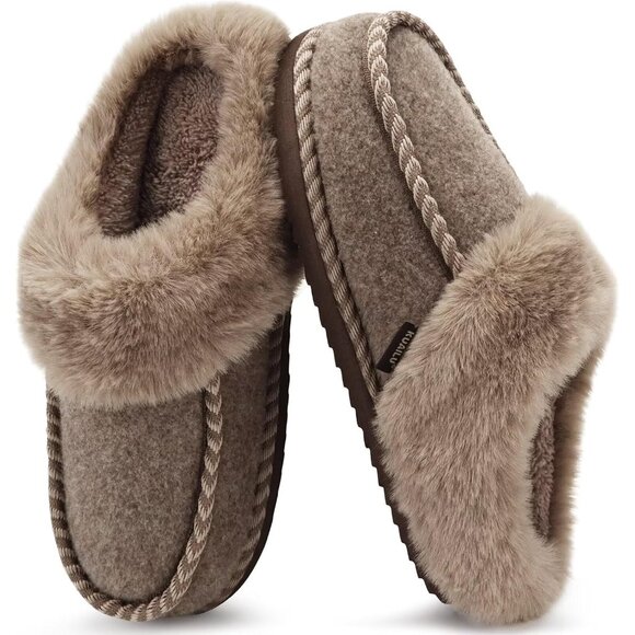 ⚡Womens Light Brown Memory Foam Cozy Fluff Plush Comfy House Winter Slippers - Picture 1 of 7